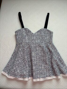 Zara Blue and White Textured Knit Tank Top